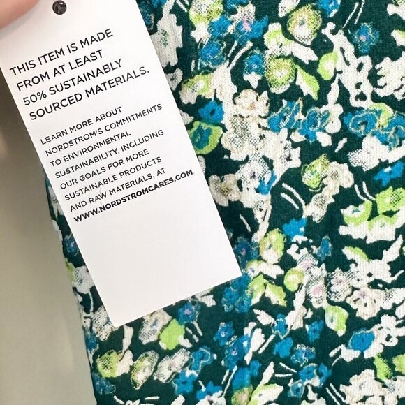 NWT bp Green Floral Knit Long Sleeve V-Neck Sustainable Dress - Size: XXS - Picture 6 of 7